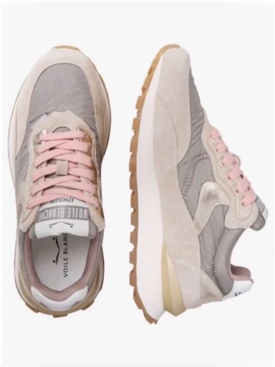 NWT VOILE BLANCHE QWARK HYPE WOMAN Suede & Technical Fabric Sneakers BEIGE-GREY - Picture 3 of 16